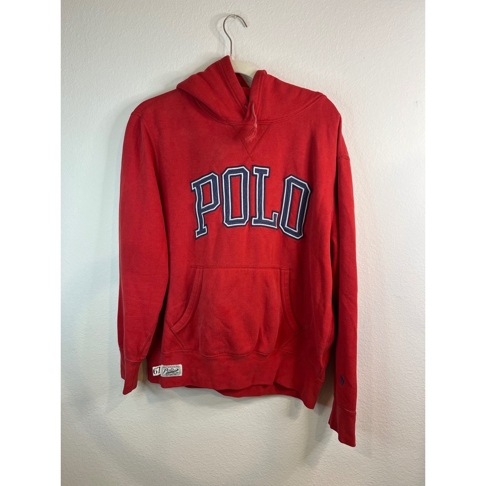 Polo Ralph Lauren Mens Hoodie Spellout Logo Fleece Red Medium